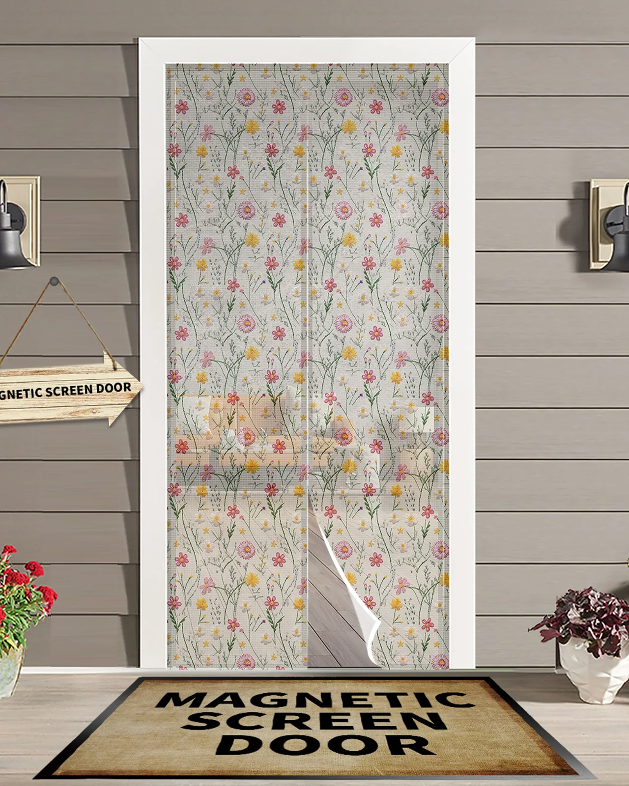 

Flowers Foliage Texture Magnetic Door Curtain Living Room Bedroom Home Anti-mosquito Screen Door Curtain