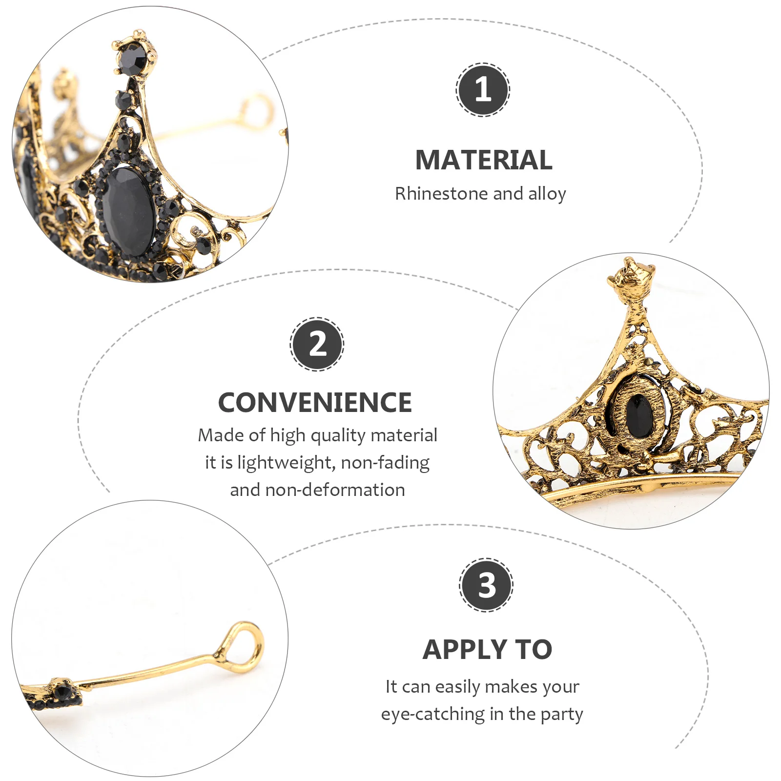 

Crown Bridal Headpiece Black Tiara Wedding Decor Crystal Rhinestone Alloy Design Lightweight NonFading Party Prop