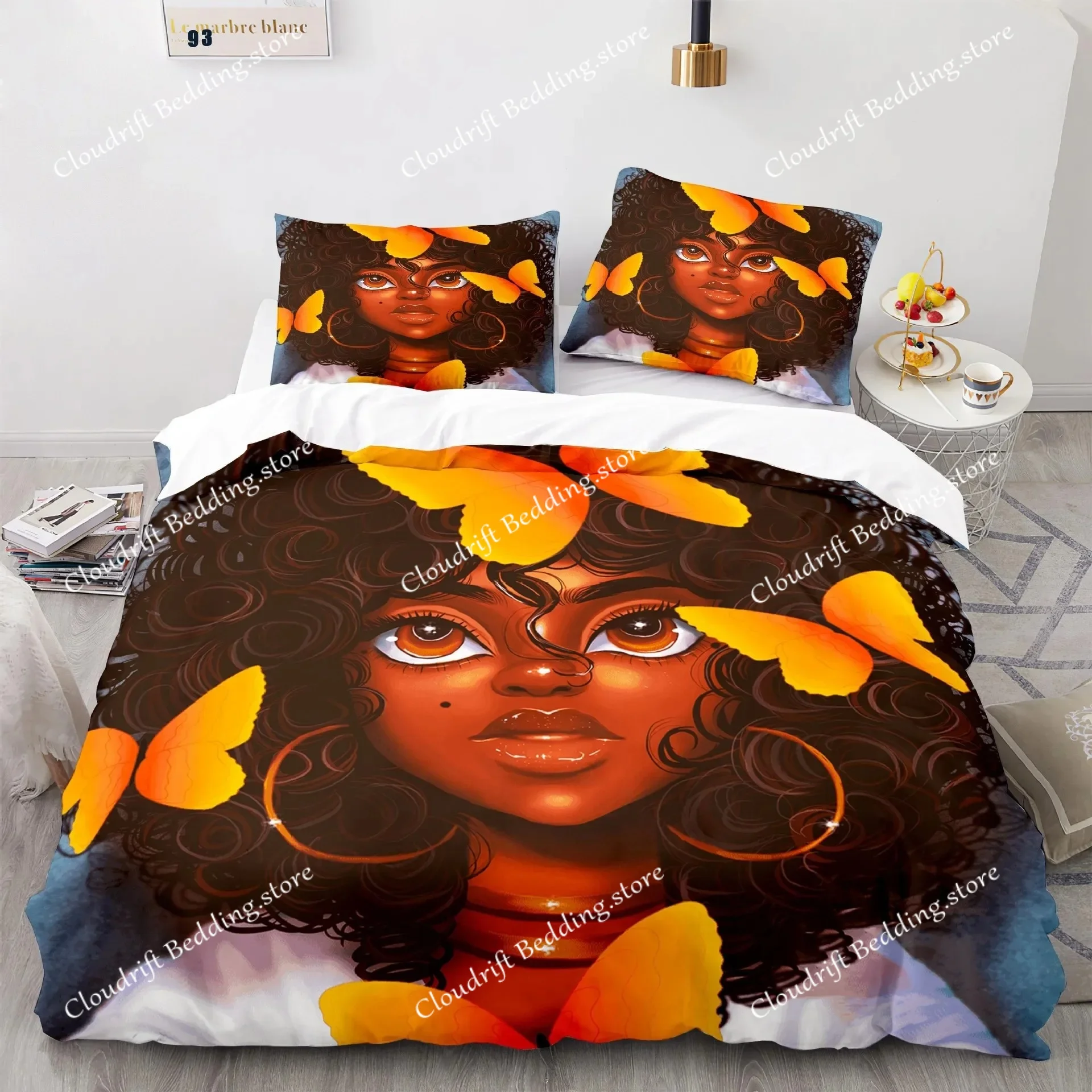 

Cartoon Girly King Queen Duvet Cover Watercolor Fashion Girl Pattern Bedding Set Modern Women Polyester Comforter Cover