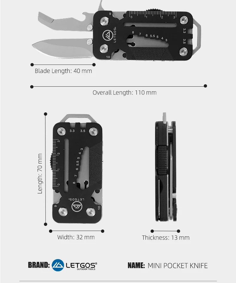 LETGOS Mini-Taschenmesser 12-in-1 Multitool, EDC Klappmesser Überlebenswerkzeug für Outdoor-Camping und Wandern, Cooles Geschenk für Männer und Väter – Detail 13