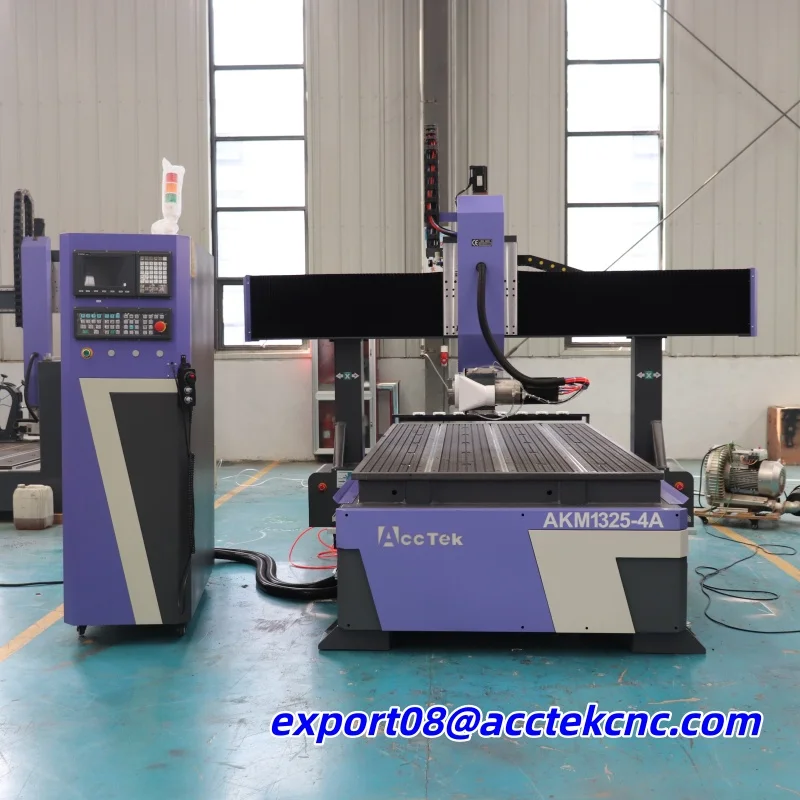 High Efficiency CNC Engraving Machine Motor with Italy HSD Air Cooling atc Spindle AKM1325-4A 4 Axis CNC Router Wood PVC Foam