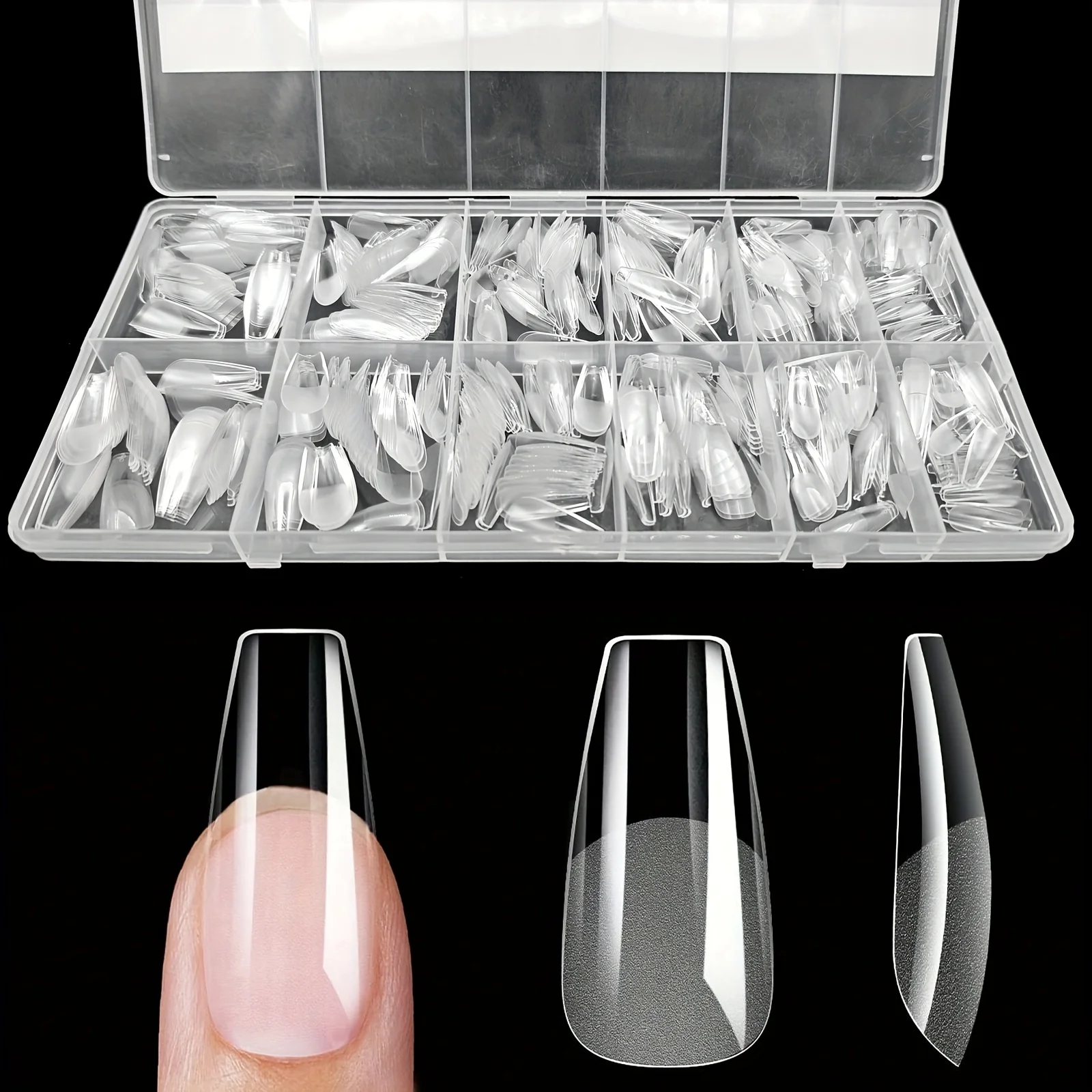 600 قطعة من أطراف الأظافر الصناعية شبه غير لامعة، نعش اللوز الفرنسي، شكل بيضاوي مربع مع حافة أمامية، أطراف أصابع سميكة