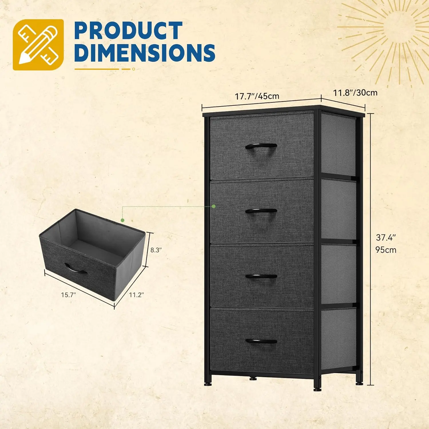 

Dwvo 4 Drawers Dresser, Dresser For Bedroom, Fabric Storage Tower, Chest Of Drawers, Organizer Unit For Closets, Living Room,