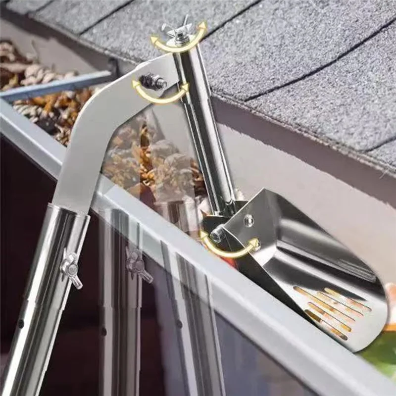 A25F-Aluminum Alloy Cleaner Portable Gutter Cleaning Spoon Leaf Scoop Roof Gutter Tool Gutter Cleaning Shovel Leaves Dirt Remova