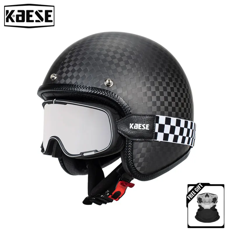 

Matte Black Carbon Fiber Retro Parade Motorcycle Helmets for Men and Women Four Seasons Cafe Racer Motorcycle Helmet