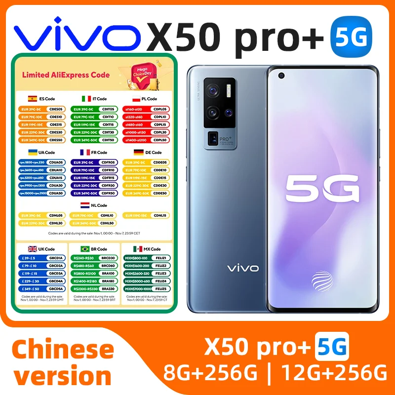 VIVO X50 Pro+ plus 5g SmartPhone 60X Zoom 6.56 inch 120Hz AMOLED 12GB 256GB Snapdragon 865G Google Play NFC Original used phone