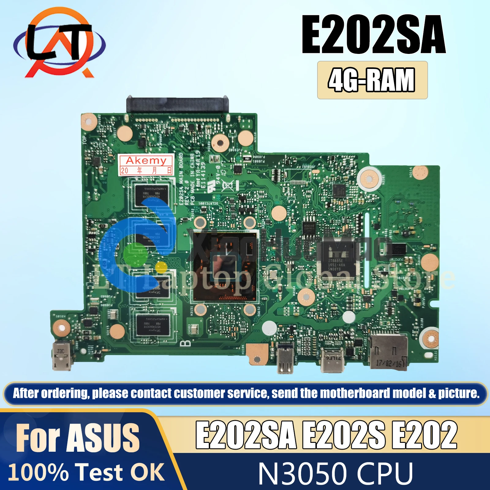 E202SA Notebook Mainboard For ASUS EeeBook E202 E202S Laptop Motherboard With N3050 4GB-RAM 100% Tested OK