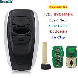 Ecusells Smart Keyless Go Remote Key 3 pulsanti 433.92MHz 8A Chip per Subaru Legacy Outback Forester Impreza HYQ14AHK 231451-7000