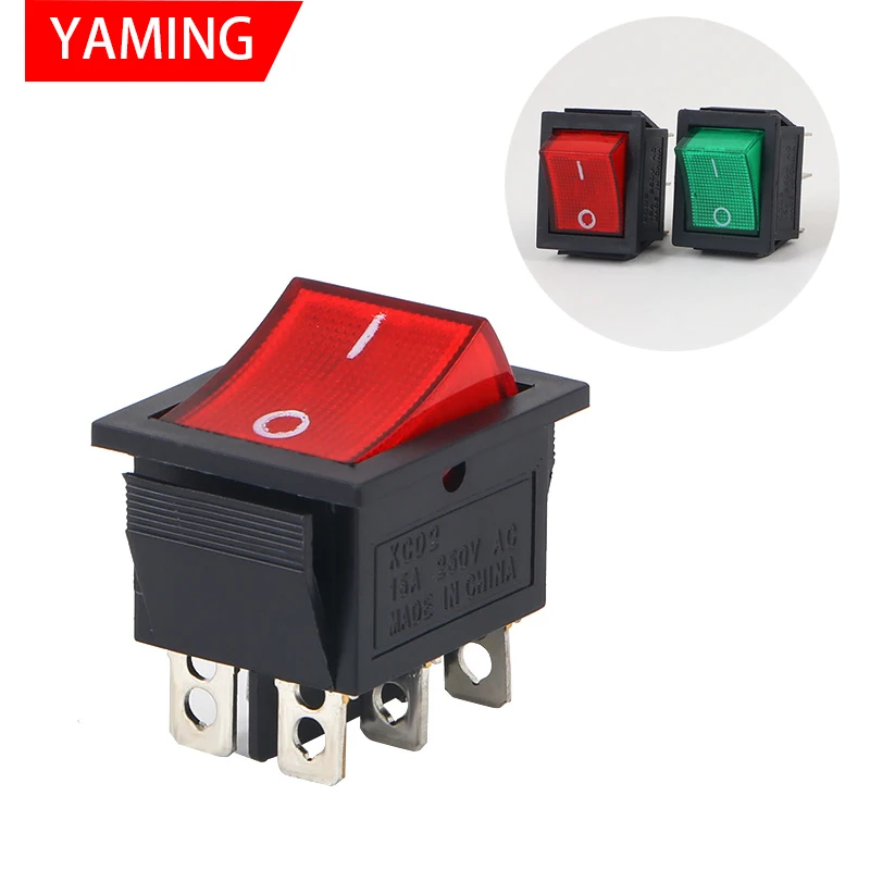 

5pcs KCD4 Rocker Switch 6 Pins 16A 250VAC/ 20A 125VAC Push Button Power Electrical Equipment With Green Red Light ON-OFF