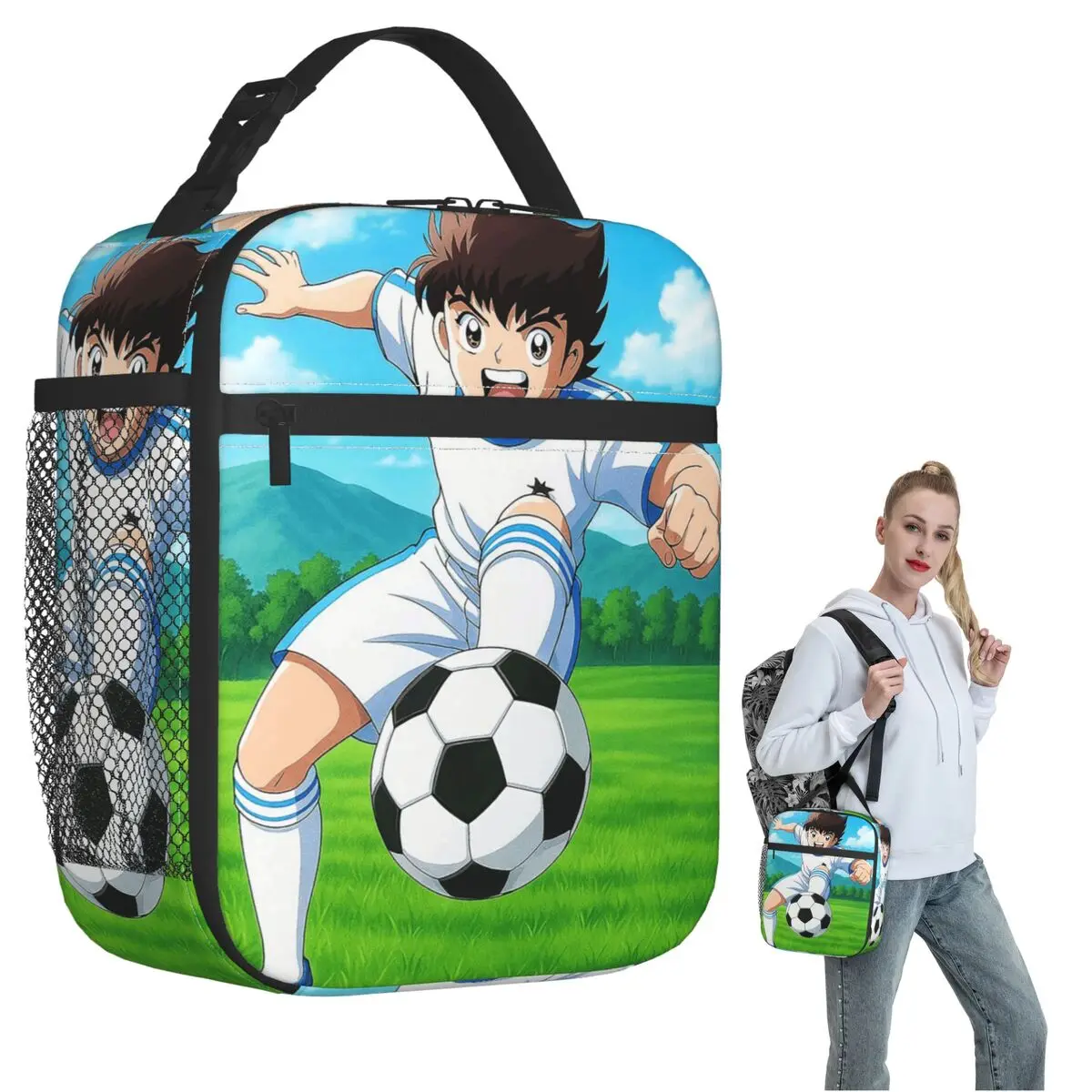 Captains Tsubasas Japan Football Anime Insulated Lunch Bag for Women Kids Leakproof Food Boxes Thermal Lunch Box Tote