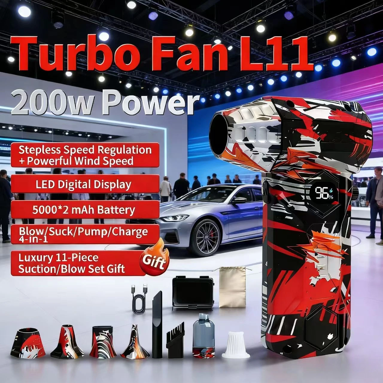 

L11 Violent Air Blower 450000 об/мин Бесщеточный турбовентилятор Пылесос 53 м/с Струйный вентилятор Type-C Портативный