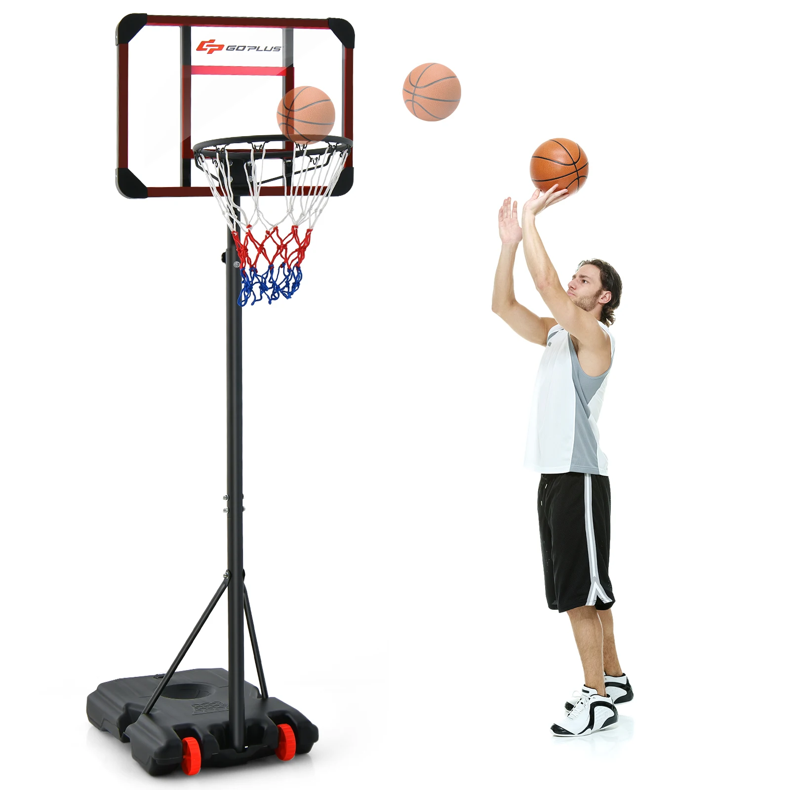 DORTALA Height Adjustable Basketball Hoop Stand, Basketball Hoop & Goal Set with Wheel