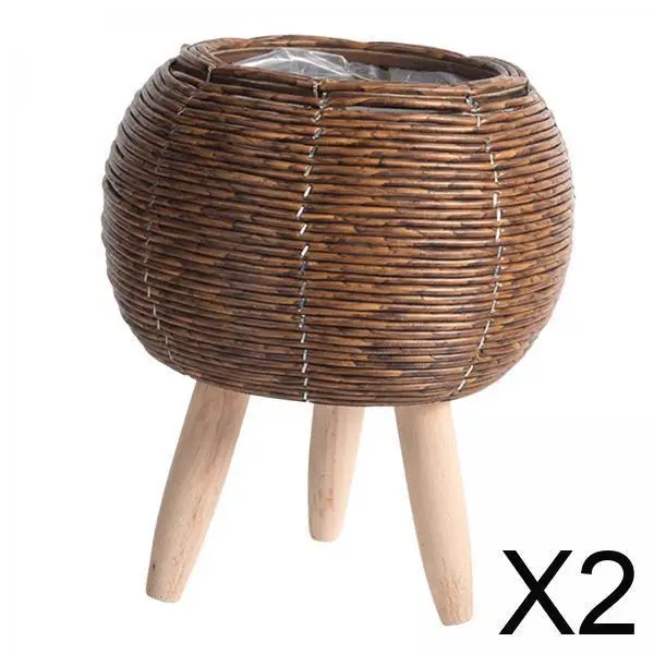 

2xWoven Basket Plant Stand with Legs Flower Pot for Apartment Drawing Room Ball Dark Brown