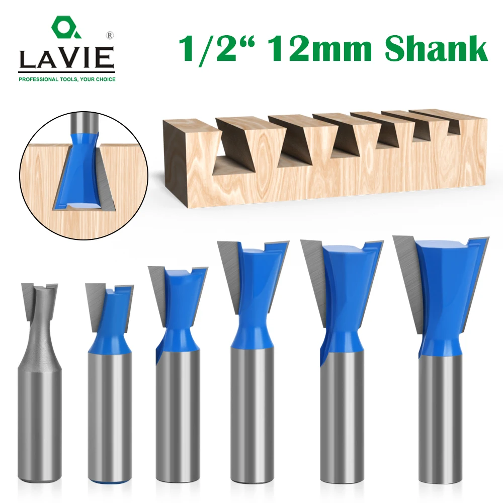 

LAVIE 6pcs 12mm Shank 1/2 Dovetail Joint Router Bits Set 14 Degree Woodworking Engraving Bit Milling Cutter For Wood C13-026