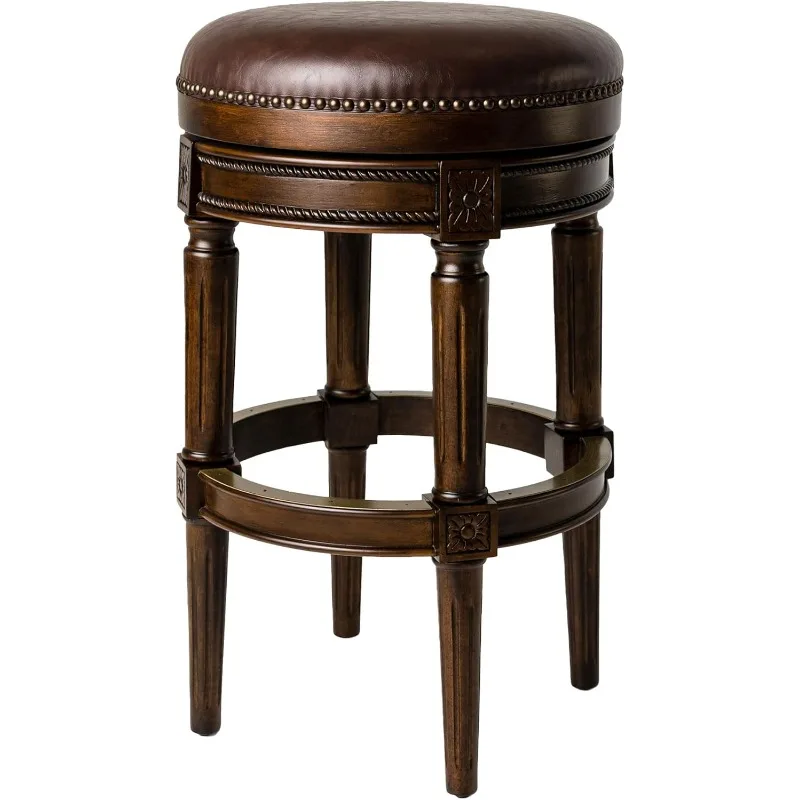 Pullman 31 Inch Tall Bar Height Upholstered Backless Barstool with Vintage Brown Vegn Leather