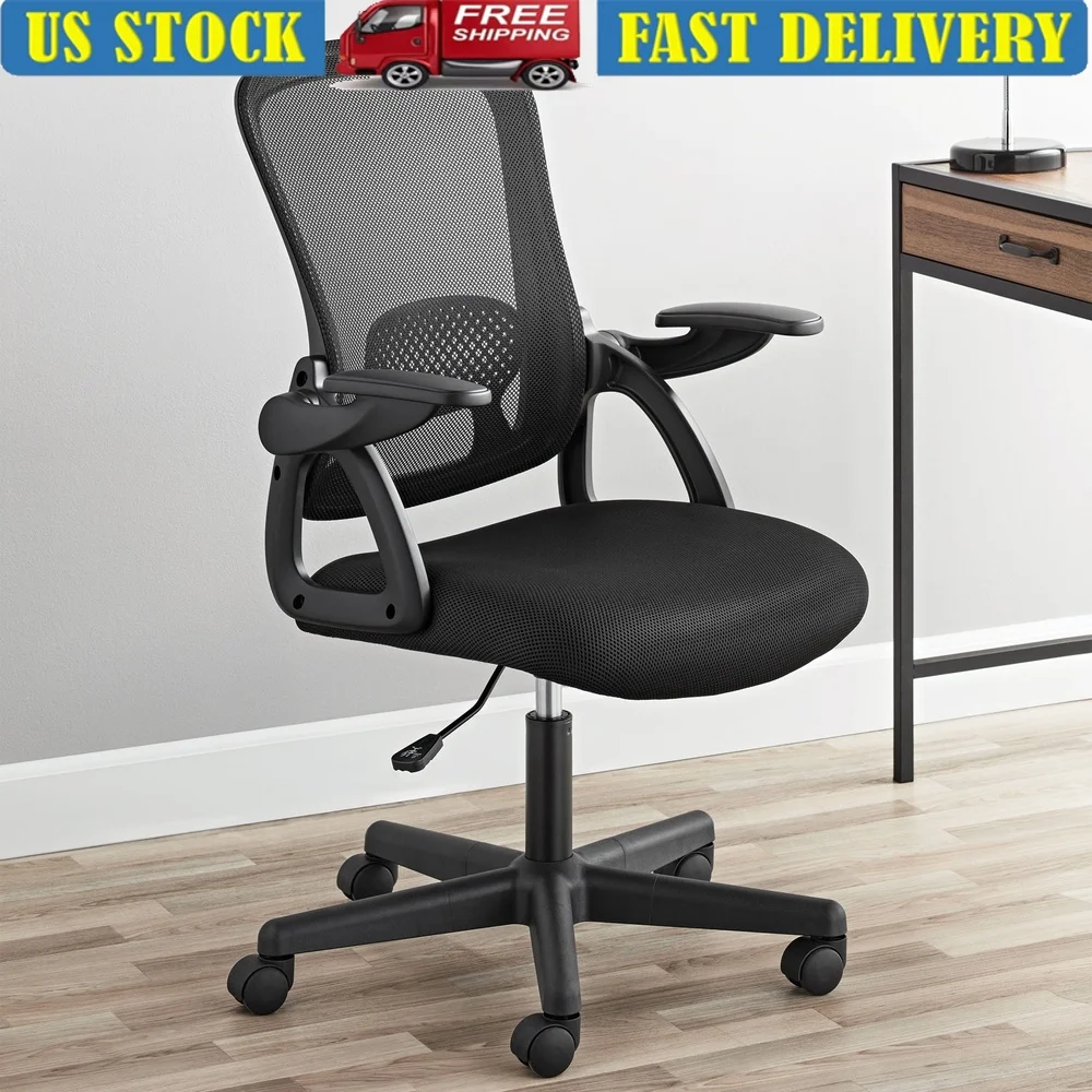 

Ergonomic Mesh Back Office Chair with Adjustable Height Lumbar Support Flip Up Arms Adults Teens Durable Nylon Base