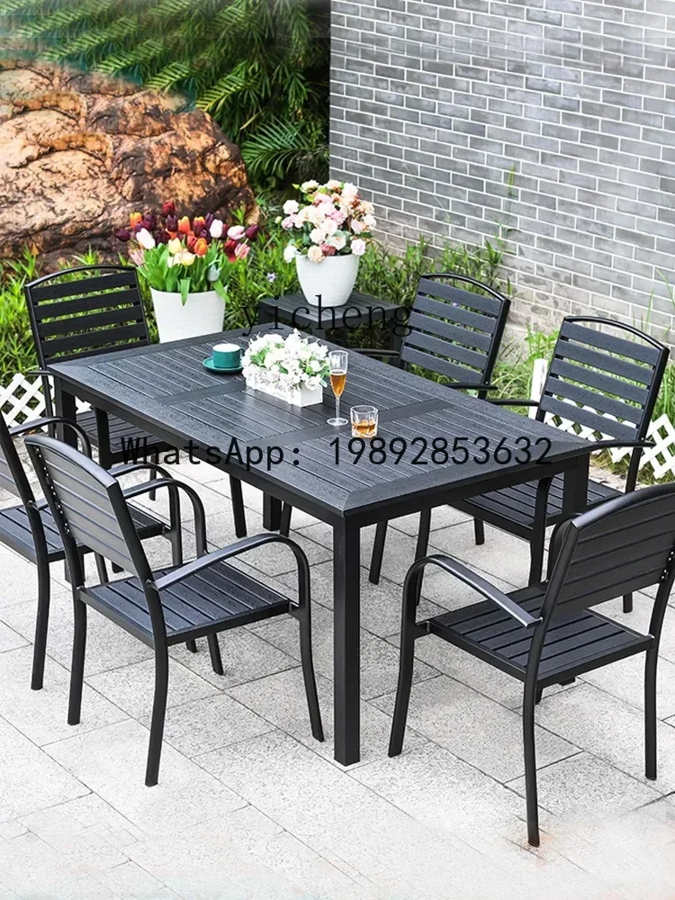 LYY  Outdoor Desk-Chair Set Plastic Wood Balcony Milk Tea Shop Coffee Shop Waterproof and Sun Protection Tables and Chairs