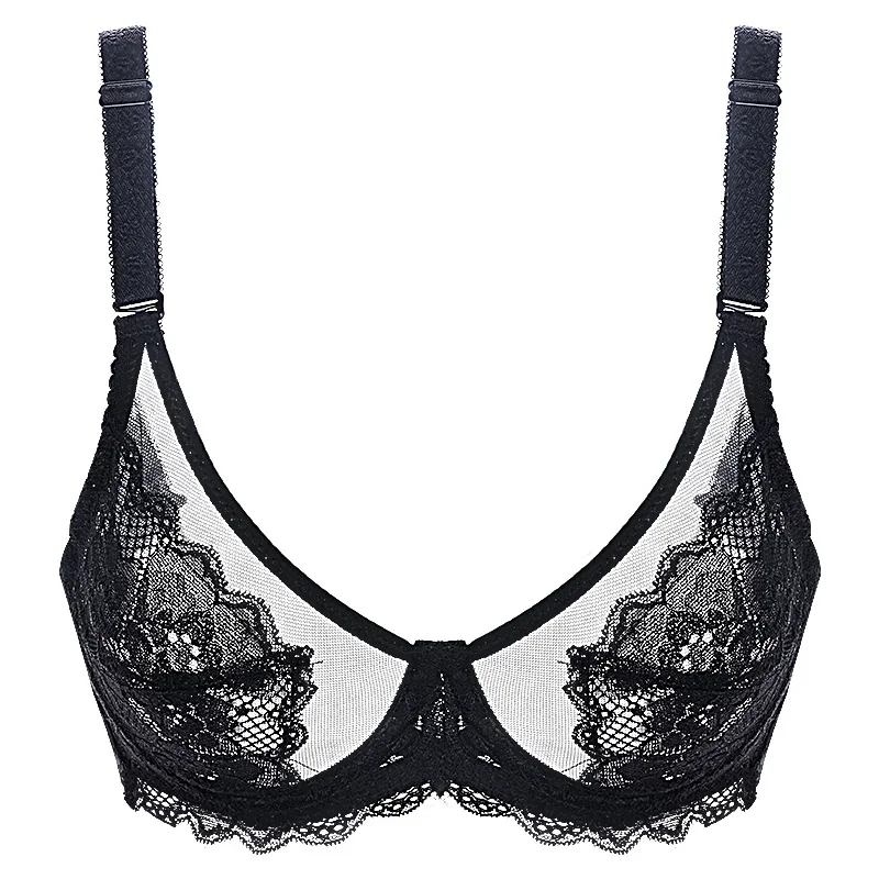 

2024 New Bras for Women Ultra Thin Lace Sexy Bralette Transparent Underwire Top Push Up Brassiere Girl Underwear for Women