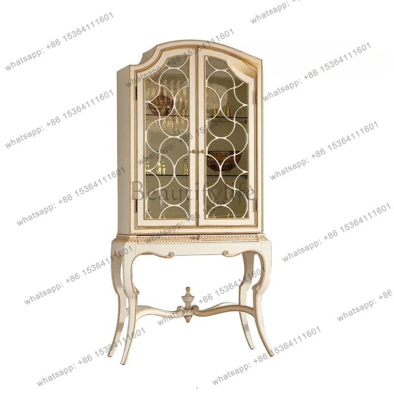 

55French light luxury decorative cabinet solid wood gold foil display cabinet European glass wine flat villa side cabinet