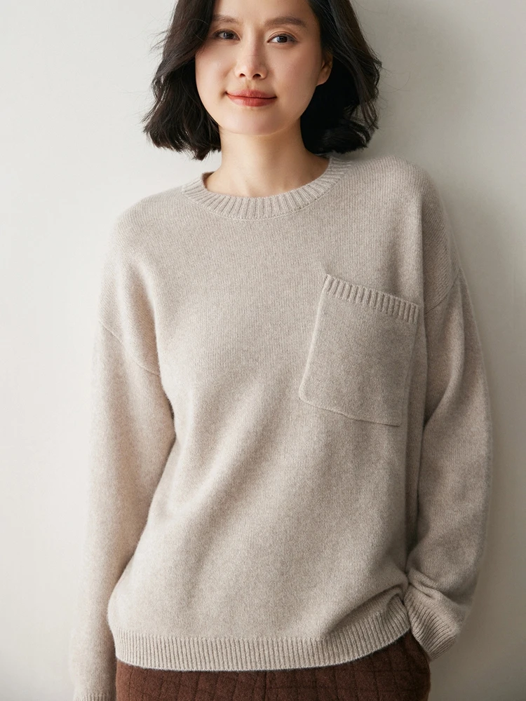 

Women New 100% Goat Cashmere Pullover Sweater Autumn Winter Knitwear O-neck Soild Soft Comfort Thick Warm Basic Long Sleeve Tops
