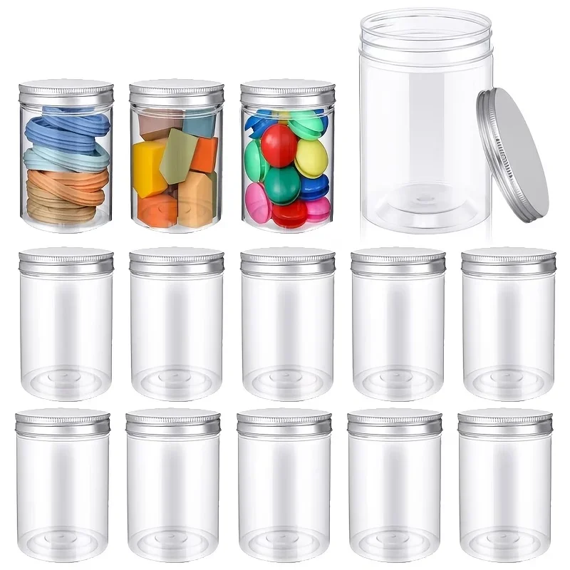 10pcs-recipientes-de-armazenamento-plasticos-redondos-com-tampas-de-aluminio-frascos-transparentes-reutilizaveis-para-pequenos-itens-lavar-apenas-a-mao