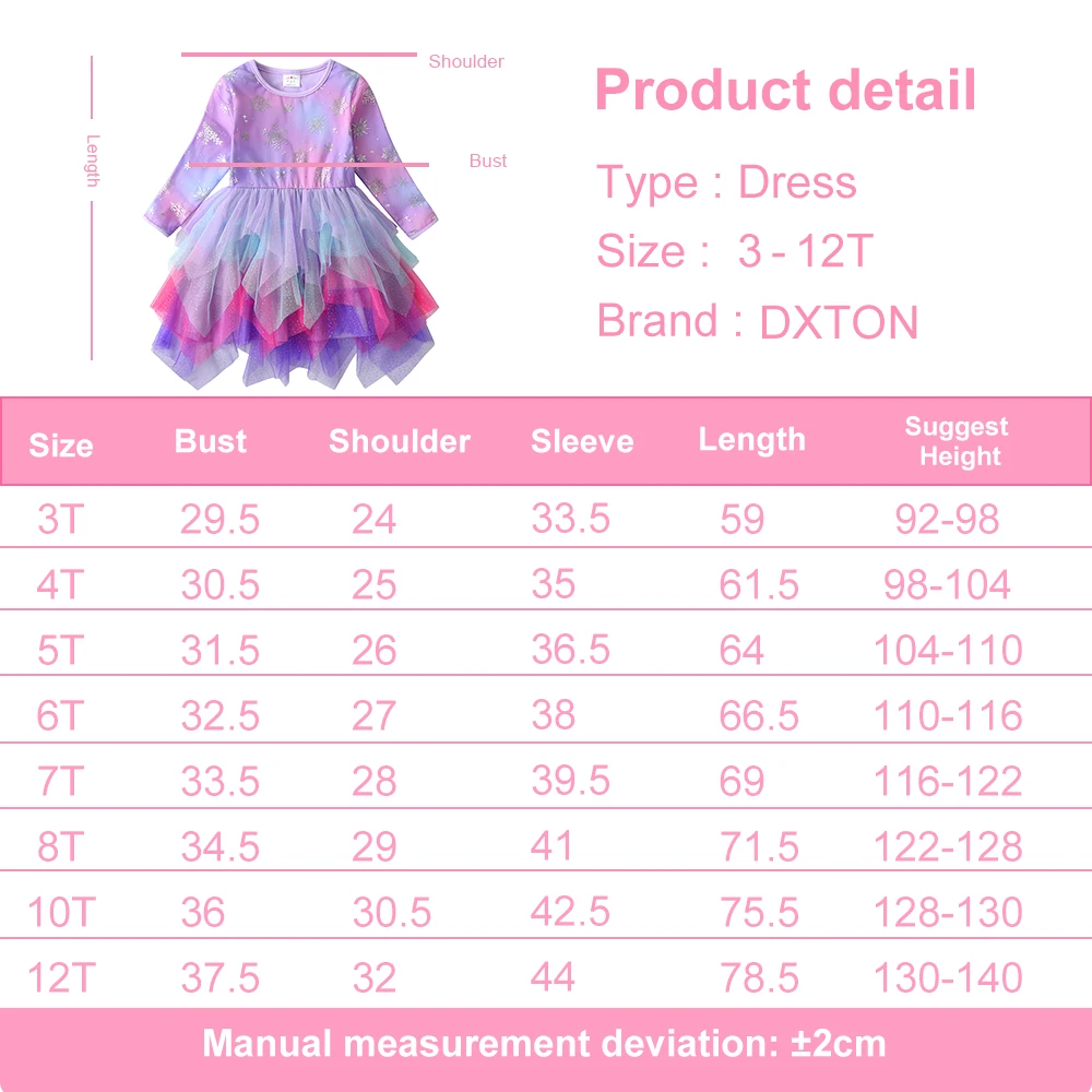 DXTON Winter Children Dress Long Sleeve Princess Tutu Dress Snowflake Prom Xmas Party Kids Costume Patchwork Girls Dress Clothes