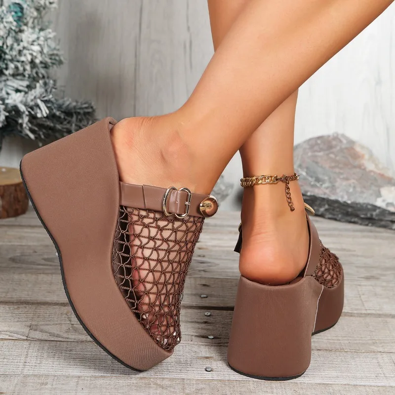 

2026 Women Sandals Fashion Luxury Platform Sandals Wedges Slippers Thick Soled Mesh Outdoor Solid Shoes Women Zapatos De Mujer