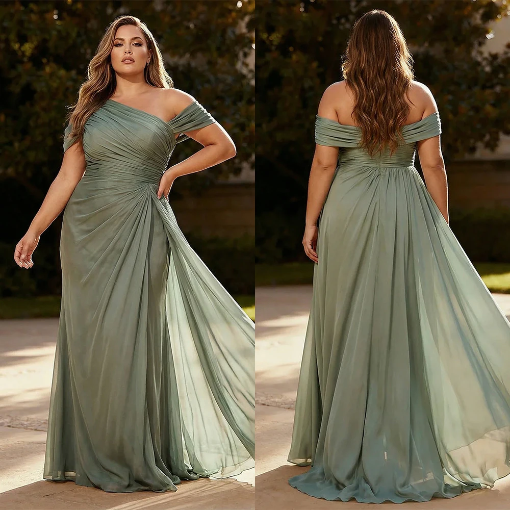 High Quality Customized Off Shoulder Pleat Floor Length Zipper Robe De Soirée Femme Chic Dresses for Women Party Wedding Evening