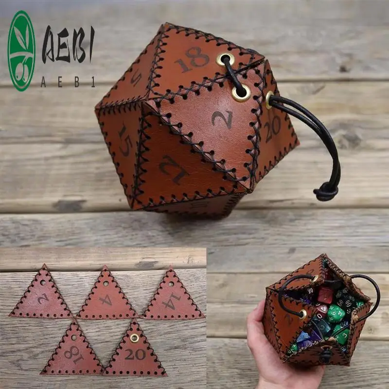 

AEB1-PU Кожаный мешок для игральных костей D20, многогранный мешок для игральных костей, портативный мешок на шнурке для ролевых игр, игры, мешок для игральных костей DND, коричневый