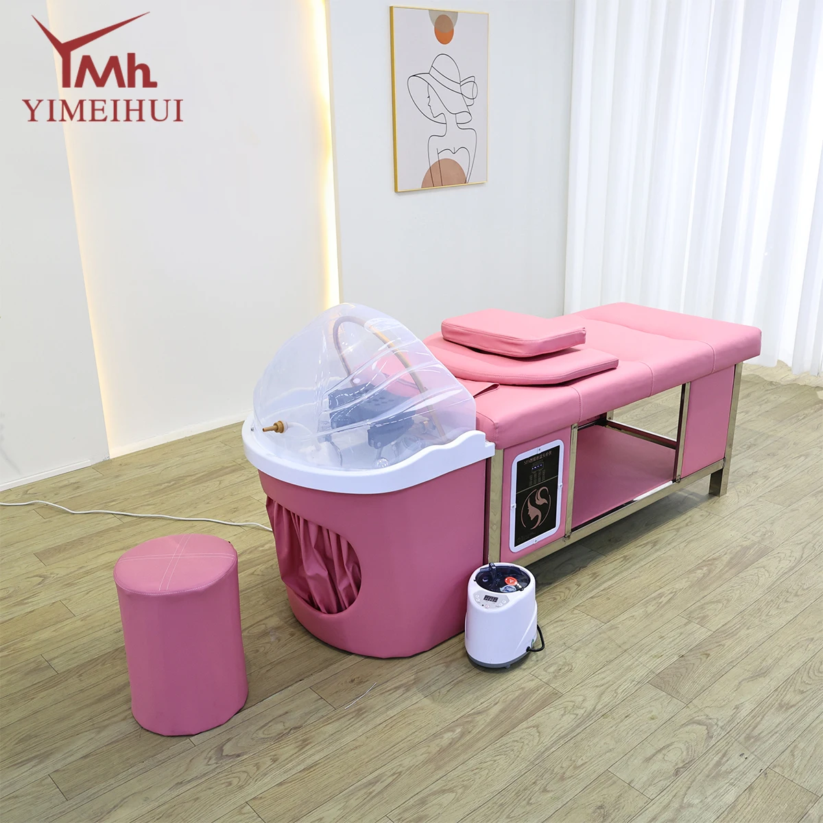 Wholesale Synthetic Leather Spa Stainless Steel Japanese Head Spa Equipment Pink Shampoo Bed for Salon Barbershop