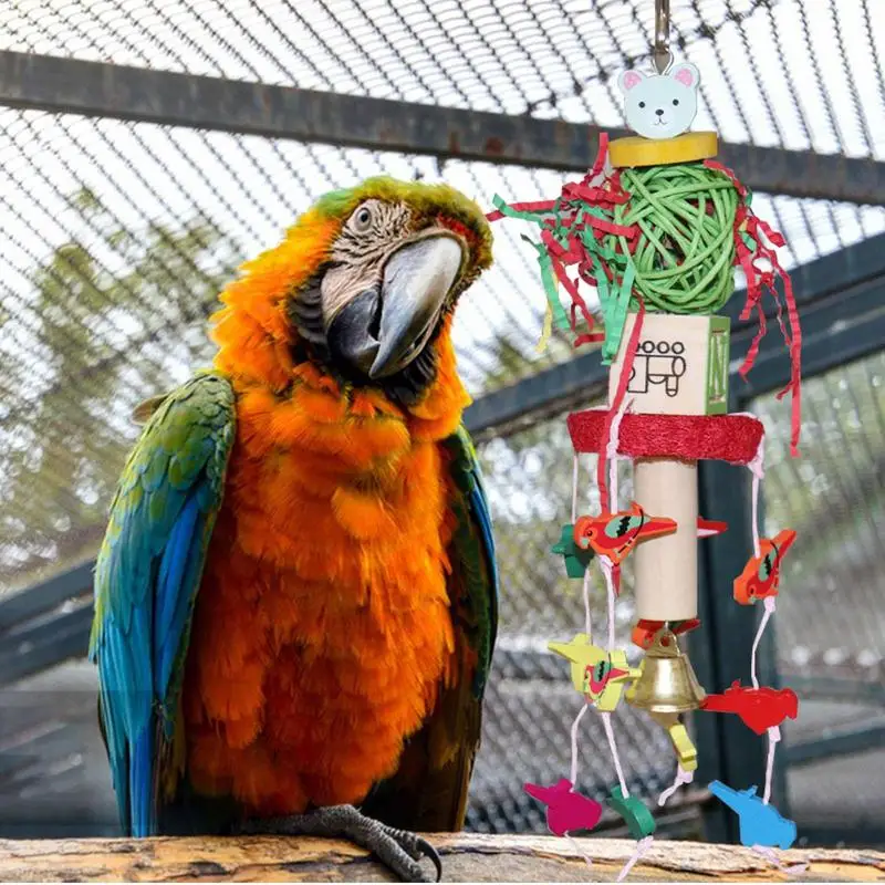 Parrot Chew Toy Bird Toys Colorful Takraw Ball Comfy Perch Parrot Toys With Small Parrot Shape Tags Birds Parrot Cage Bite Toys