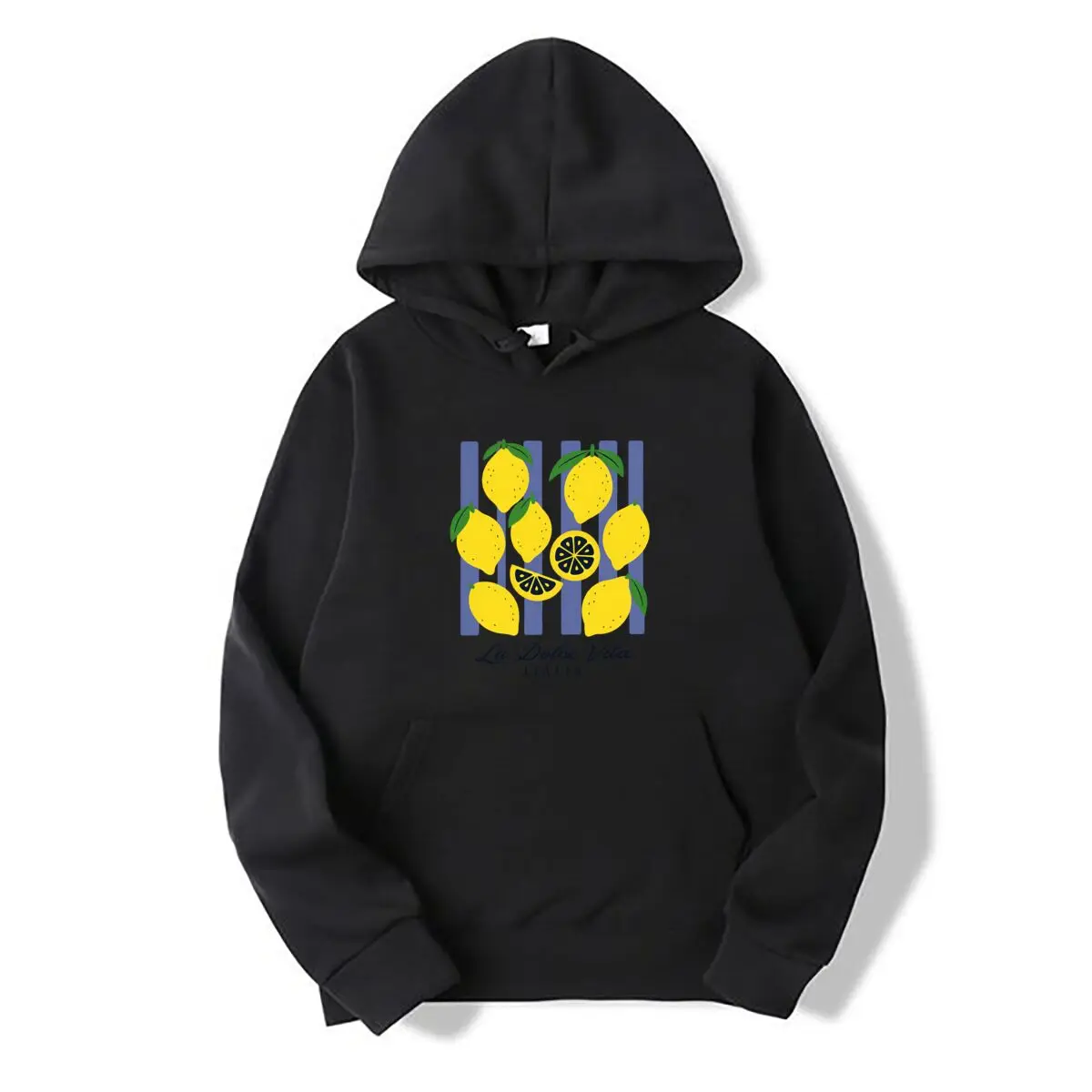 La Dolce Vita Italia Lemon Stripe Graphic Autumn and winter new men's and women's hooded sweatshirts