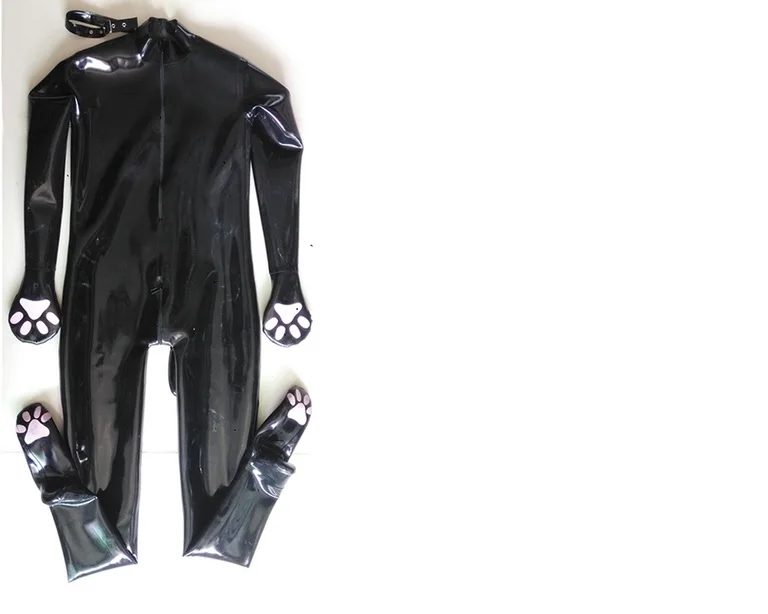 

Hot Sale Handmade Latex Catsuit Bear Paw Rubber Fetish Jumpsuit With Back Crotch Zipper