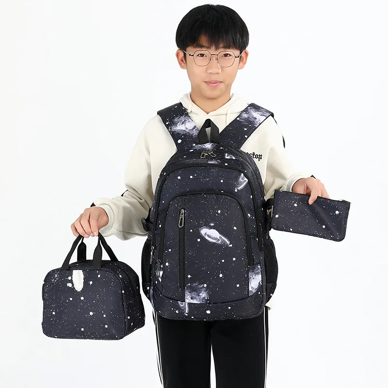 Conjunto de mochilas escolares para niños, mochilas escolares impermeables para adolescentes, niños, cielo estrellado, mochila para estudiantes, fiambrera con estuche para lápices