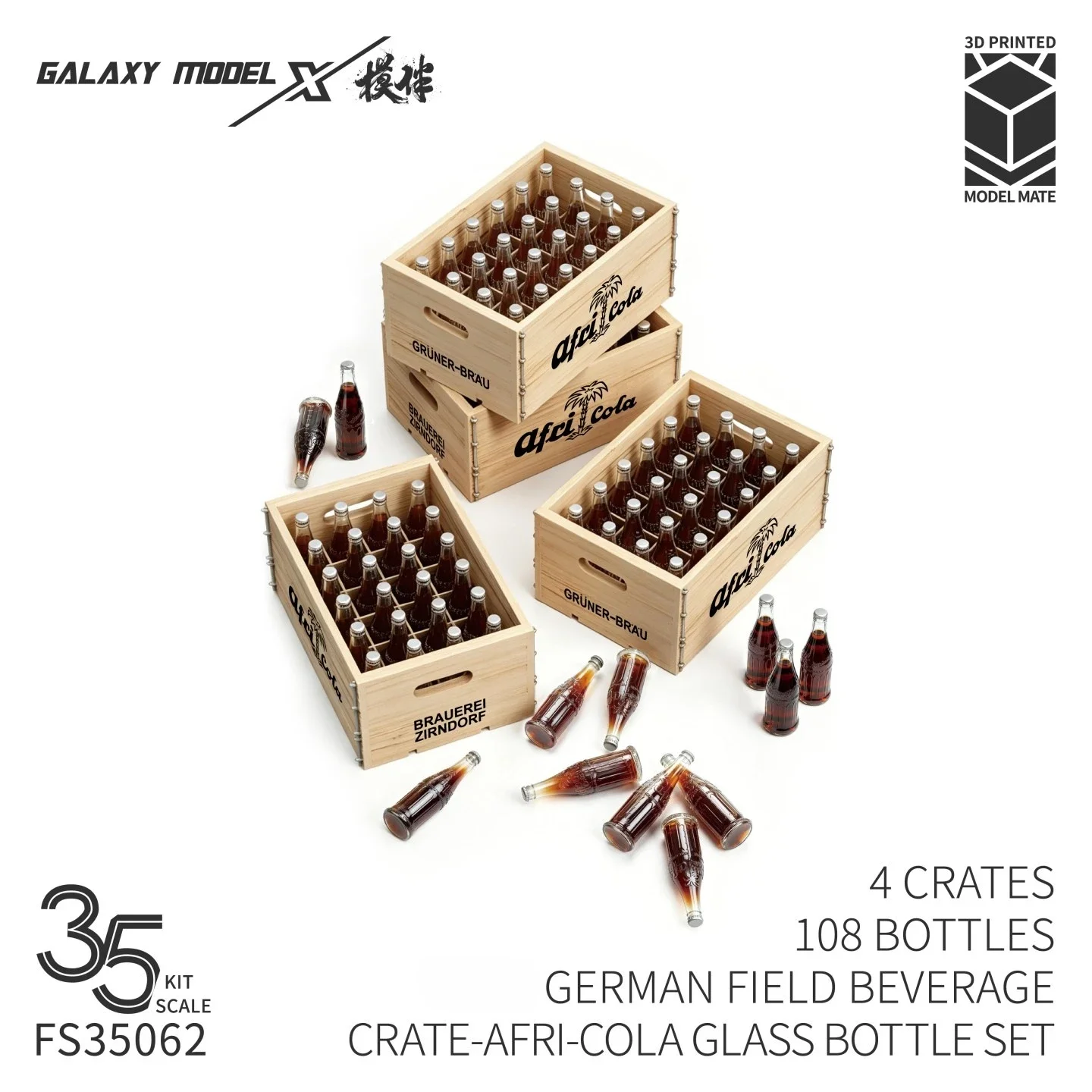 Galaxy 4 Crates 108 Bottles German Field Beverage Glass Bottle Set 3D Printed Resin for Military Model Making Hobby Diorama