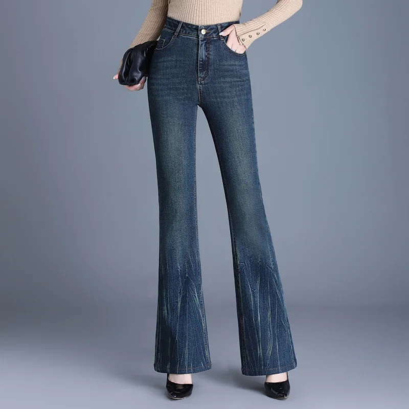 

High Waist Flared Pants Autumn Winter New Jeans Slim Fit Stretch Fashion Bell Bottom Pants Women's Horseshoe Pants