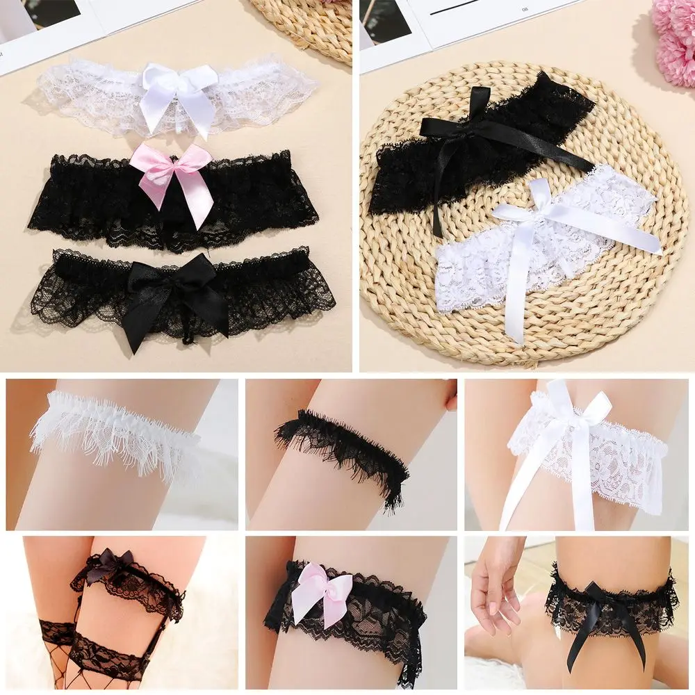 1 buah Lingerie modis seksi Garter pernikahan sabuk Cosplay pengantin aksesori pesta cincin kaki elastis renda ikatan simpul