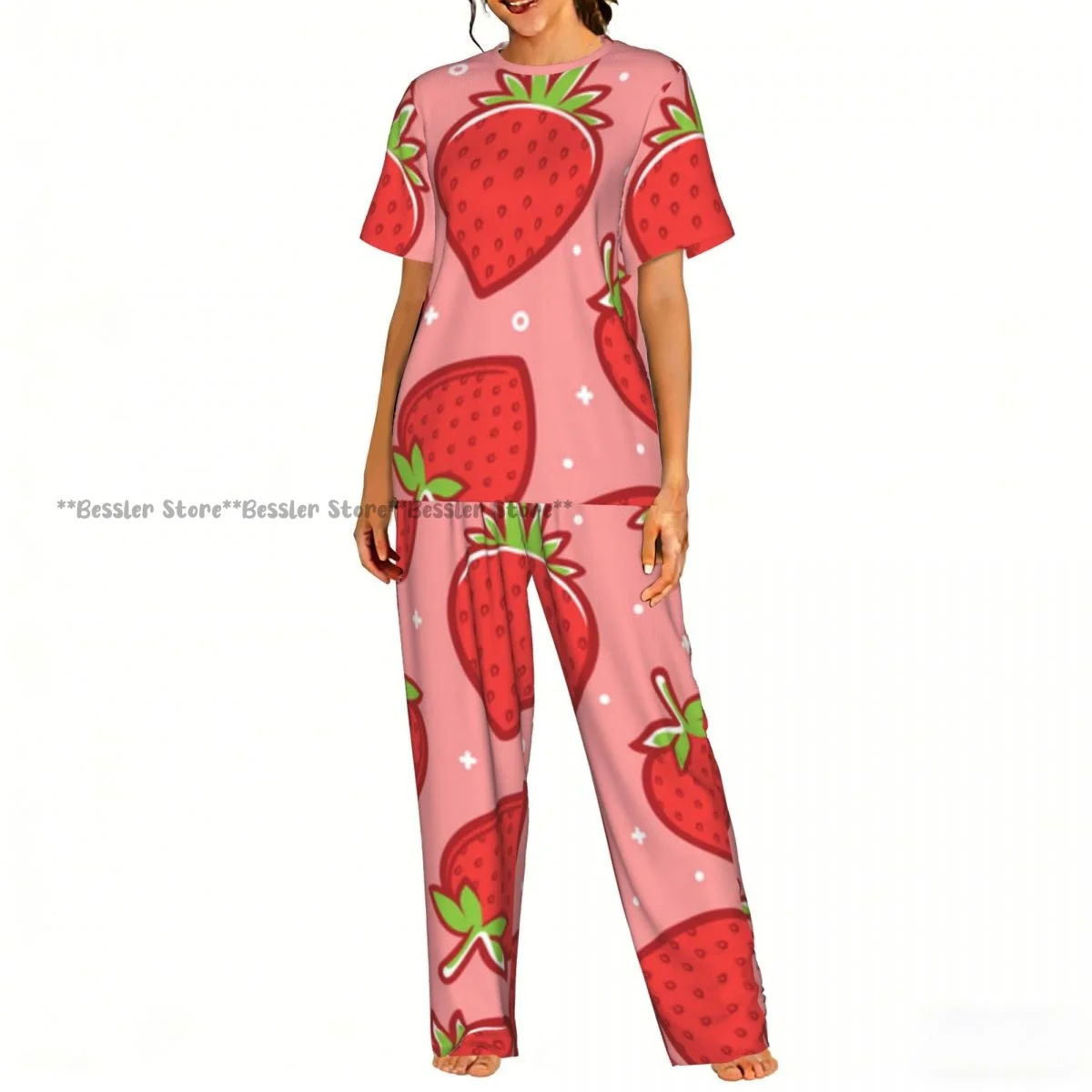 

Women's Comfort Pajamas Women's Strawberry Background Short Sleeve Set Sleepwear