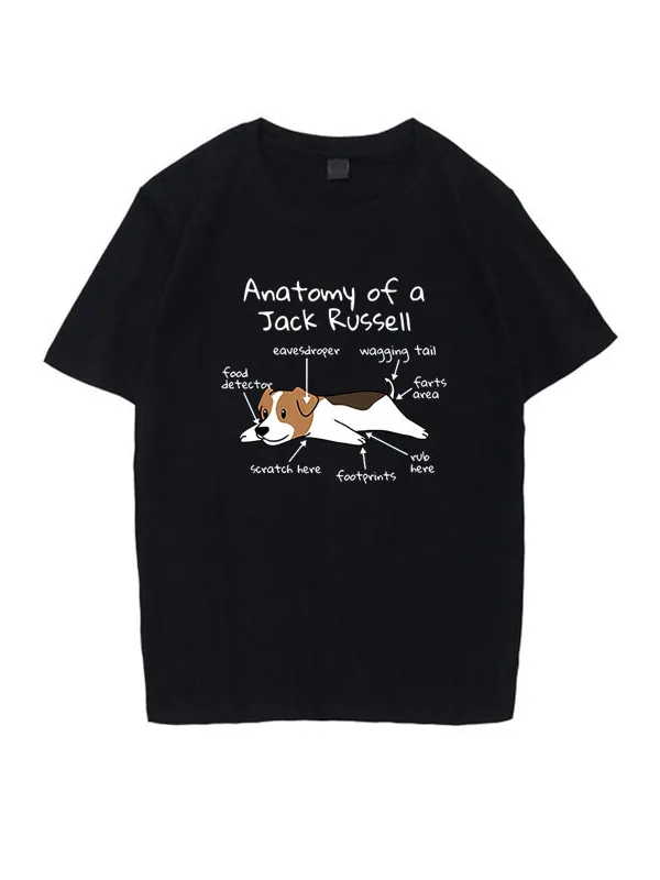 New Fun Anatomy Jack Russell Terrier Short Sleeve T-Shirt Pure Cotton Shoulder round Neck Top for Men And Women Casual Summer...