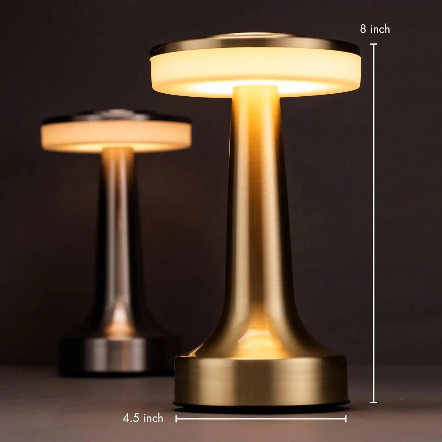 1PC LED Portable Cordless Table Lamp With Touch Sensor 3 Color Stepless Dimming Rechargeable Battery Up To 15 Hours Cordless Table Light Wireless Lamp For Nursery (Gold/Silver/Rose Gold)