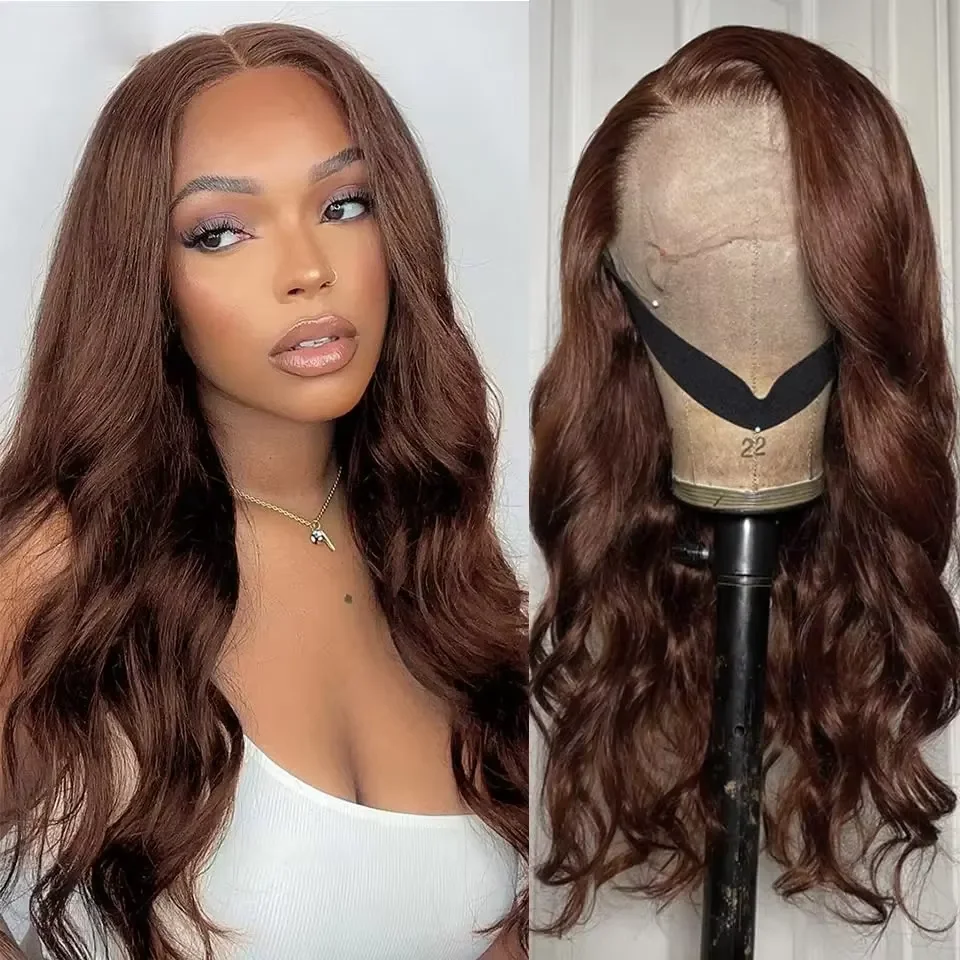 Chocolate Brown 13x4 Lace Front Human Hair Wigs Body Wave Human Hair Wig Transparent Lace Frontal Wig 200 Densty Human Hair