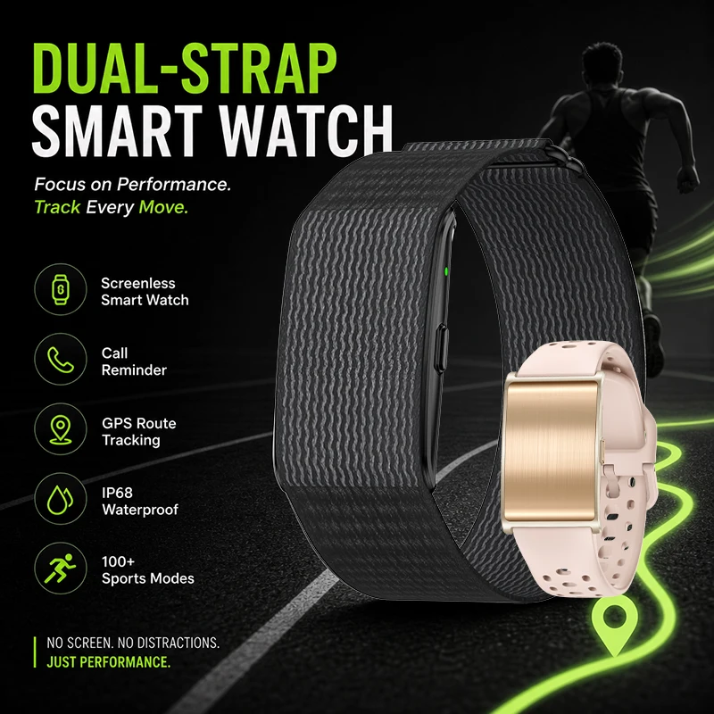 2‑in‑1 Dual‑Strap Screen‑Free Smartwatch GPS IP68 Waterproof Call Reminder Multi‑Sport Fitness Bracelet for Men Women