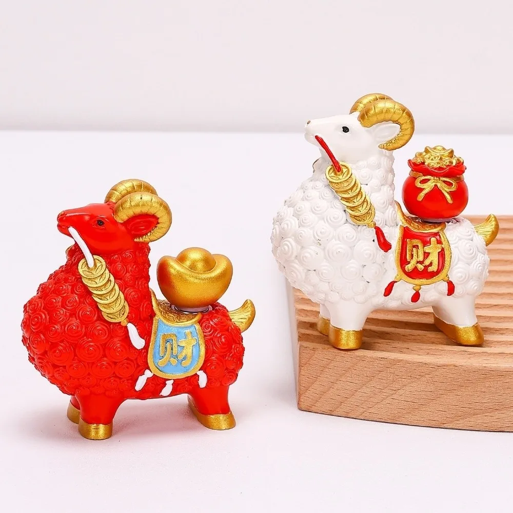 Lucky Resin Zodiac Sheep Figurine with Rotating Ingot Wealth Luck Theme Zodiac Sheep Mascot Home Decor Ornament Home Decoration