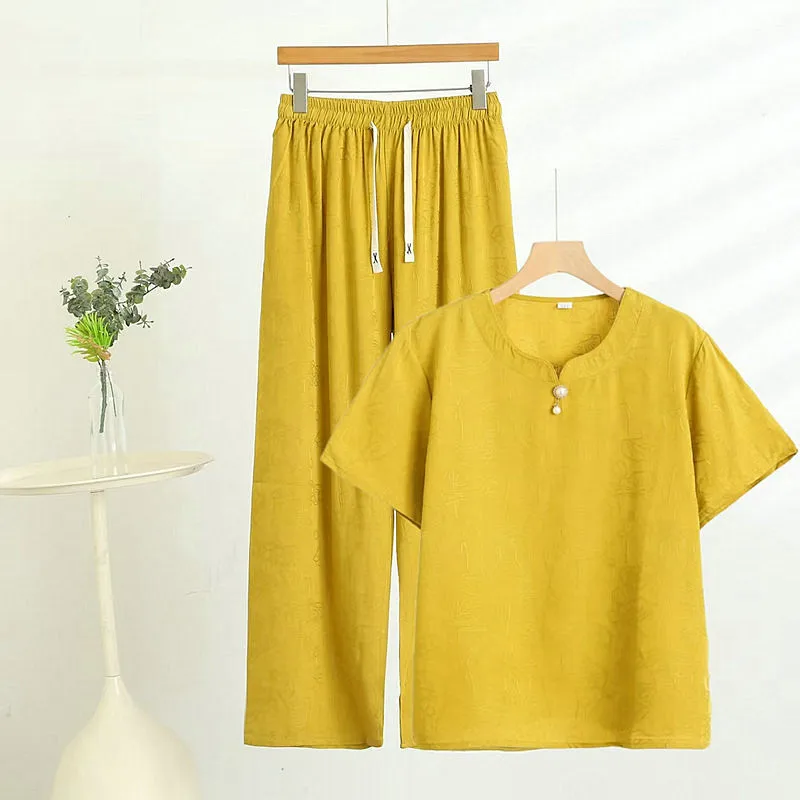 

3XL 4XL 5XL Комплект с короткими рукавами и длинными брюками Летняя пижама для женщин Хлопковая одежда для сна Новая домашняя одежда Костюм Pijamas De Mujer