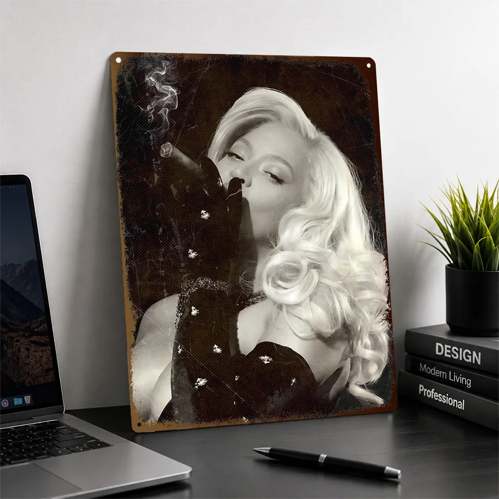 Beyoncé Smoking Cigar Portrait Textured Poster Customized Metal Tin Sign Chart Topper Style Wall Art Enhances Listening Lounge