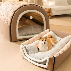 겨울용 따뜻한 강아지 집 탈부착 가능한 애완동물 침대 소형 중형 강아지 고양이용 부드러운 미끄럼 방지 강아지 집 새끼 고양이 둥지