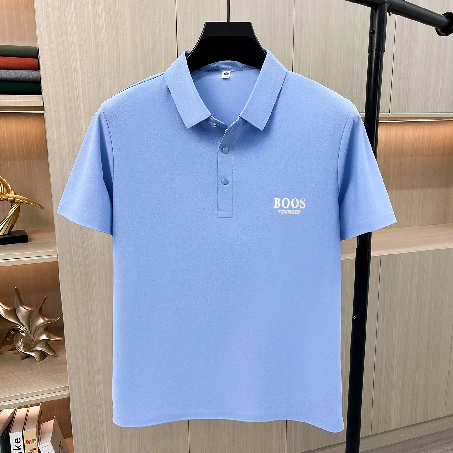 Sommermode Herren Kurzarm-Poloshirt mit Kragen, Knöpfen und Buchstabenprägung, Lässig, Atmungsaktiv, Minimalistisch, Einfarbig, Herrenbekleidung – Detail 13