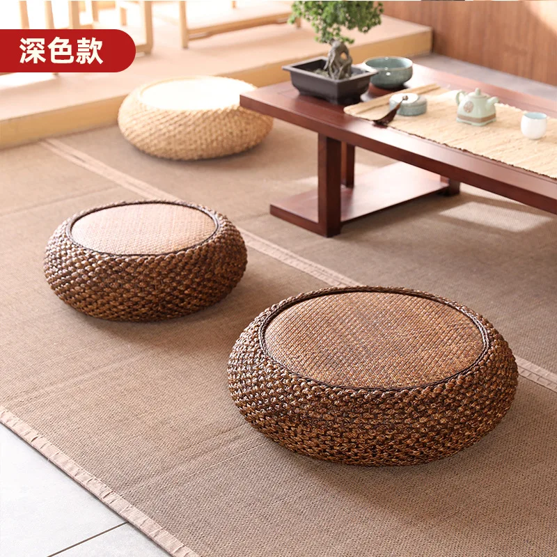 Imagem -05 - Japonês Natural Weave Rattan Rodada Almofada Pavimento Tatami Mat Futon Meditação e Adoração Pouf Yoga Pouf Almofada