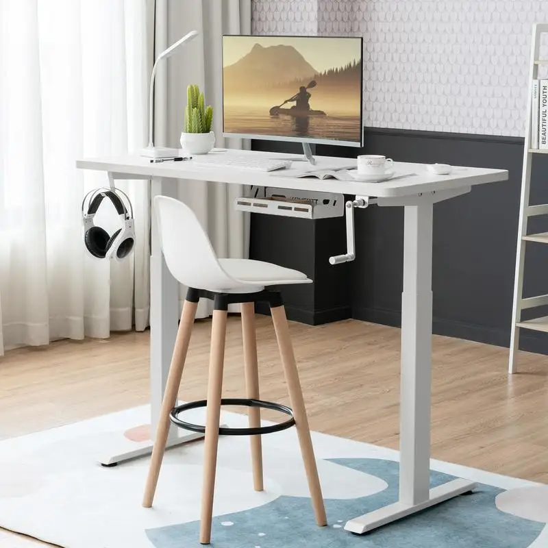 

Hand Crank Sit to Stand Desk Frame Height Adjustable Standing Base-White