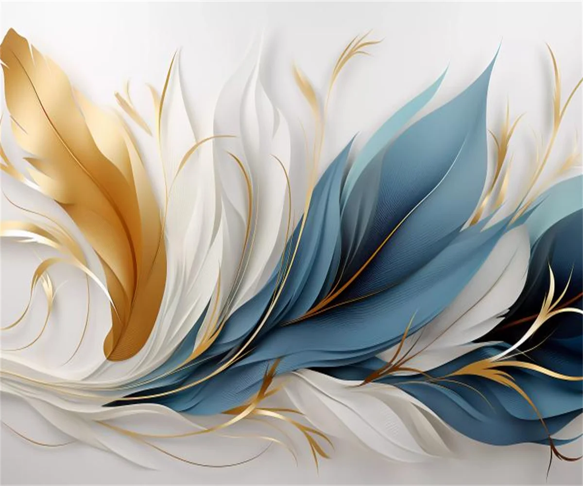 Customized modern wallpaper European style cream color abstract ribbon color feather sofa background decoration 3d wallpaper
